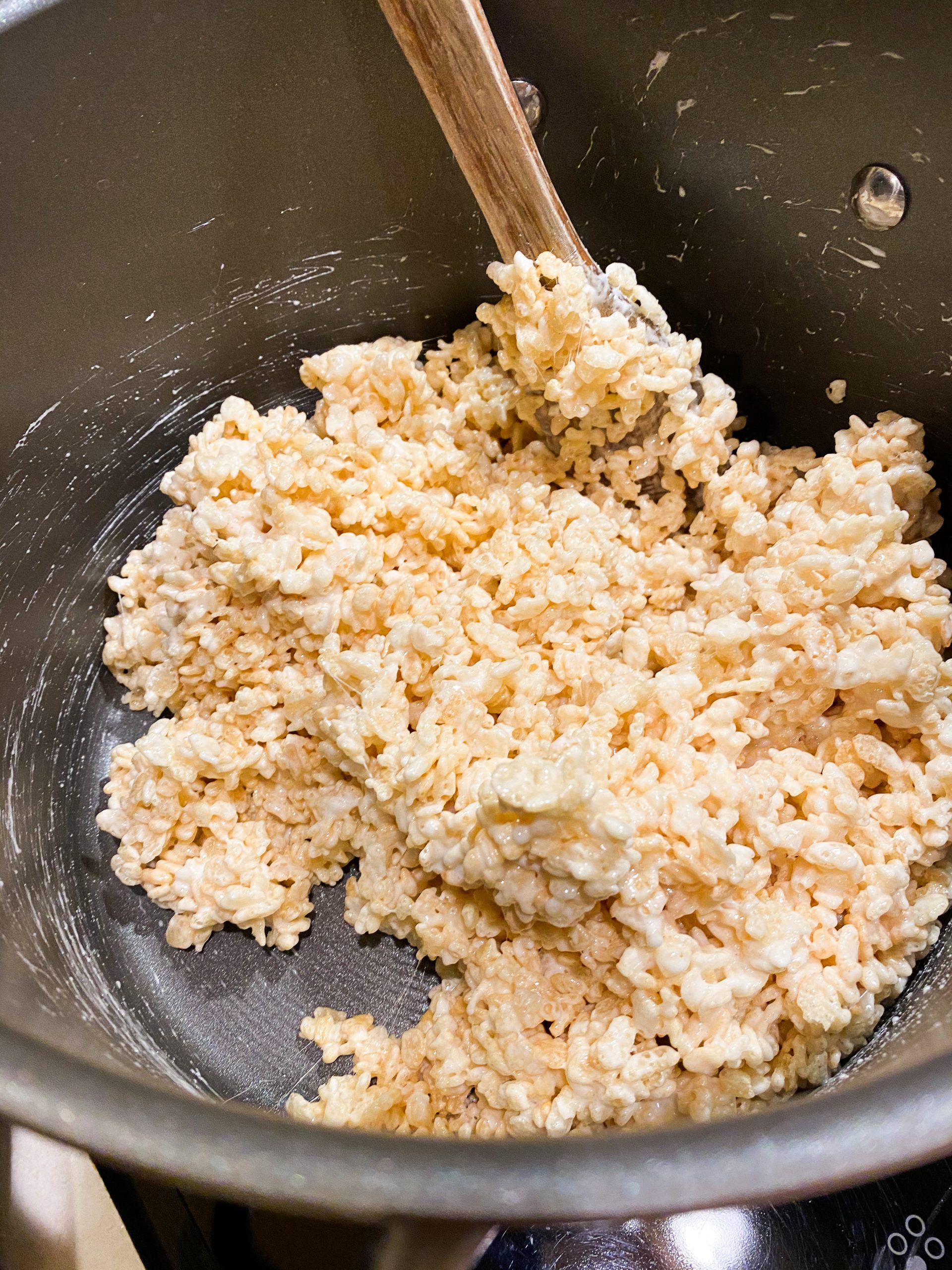 mixing rice krispies