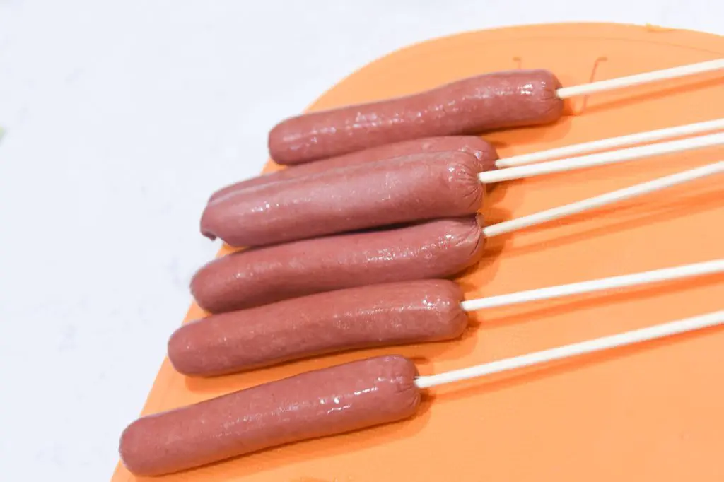 skewered hot dogs